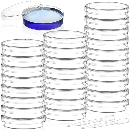 Bekith Paquete de 100 placas Petri de plástico con tapas, 2.16 pulgadas de diámetro x 0.59 pulgadas de profundidad estériles transparentes con 100