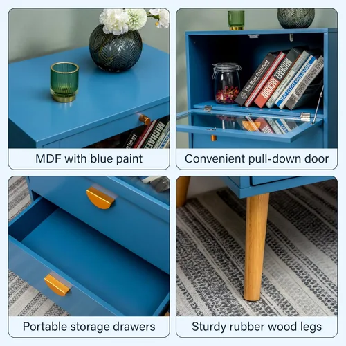 Vista 4 de Sophia & William Blue Storage Cabinet,Sideboard Cabinet with Door & Drawers, Kitchen Accent Cabinet for Living Room,Dining Room