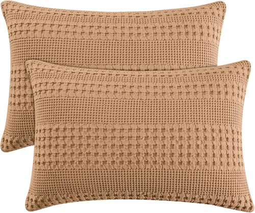 Vista 27 de PHF Fundas de almohada con tejido de gofre de 24" x 24", paquete de 2, funda de almohada cuadrada 100% algodón para decoración de ropa de cama, sin