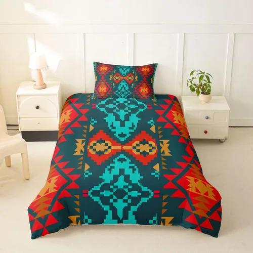 Vista 37 de Juego de ropa de cama bohemio occidental, tamaño Queen, funda de edredón azteca, funda de edredón étnica tribal con flecha, decoración de campo