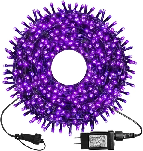 Vista 7 de kemooie 300 luces LED verdes de Navidad, 99 pies, 8 modos de parpadeo, enchufables, tira de luces de alambre verde, luces de Navidad impermeables