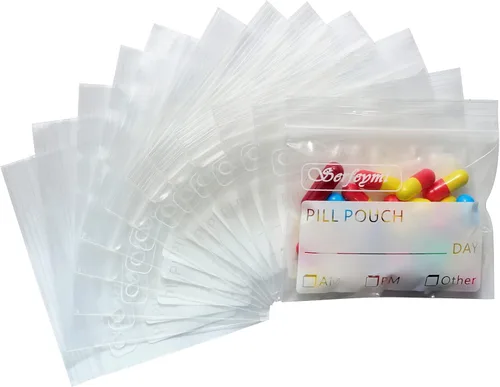 Bolsas para píldoras Serfeymi para organizador de píldoras de viaje, paquete de 120, libres de BPA, 7.62 x 7 cm, bolsas reutilizables para