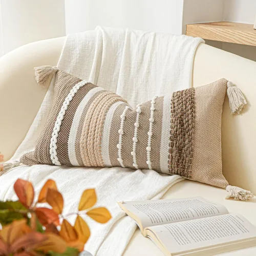 Vista 12 de BlissBlush Funda de almohada decorativa bohemia gris de 22 x 22 pulgadas, cojín cuadrado de estilo rústico para sofá, sala de estar y dormitorio