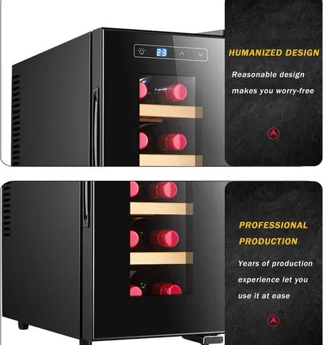 Vista 5 de Refrigerador blanco y rojo enfriador de encimera, mini refrigerador de vino compacto independiente con capacidad de 8 botellas, control digital