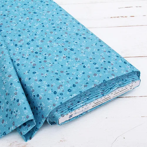 Threadart Tela de acolchado de algodón de alta calidad, diseño floral azul aguamarina, 44 pulgadas de ancho, 100% algodón, acolchado, costura,