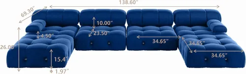 Vista 112 de Sofá modular moderno de terciopelo, sofá modular minimalista en forma de U de 6 plazas con 2 otomanas para sala de estar, oficina, apartamento