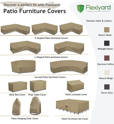 Vista 9 de Funda modular resistente para exteriores, 104 x 83 pulgadas, protector de sofá modular 600D impermeable para patio, fundas en forma de L, Caqui