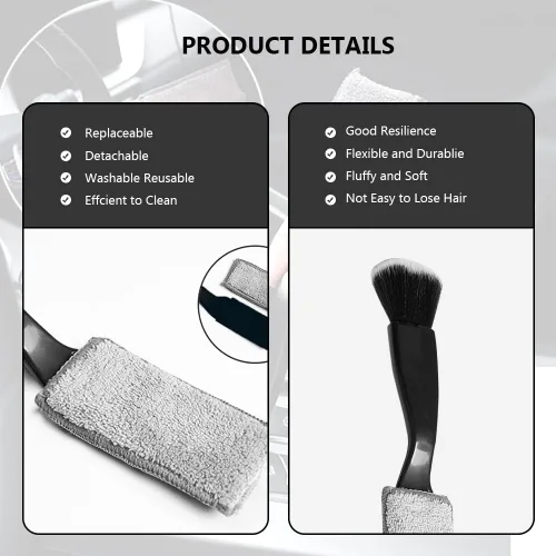 Vista 6 de Cepillo de doble cabezal para limpieza de coche, cepillos de automóvil para detallar el interior, cepillos para detalles de automóviles exteriores