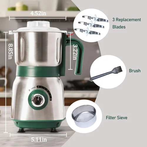 Vista 6 de Molinillo eléctrico para cocina, molinillo de granos de 500 W con 3 cuchillas de acero inoxidable, versátil molinillo de especias para café, moler