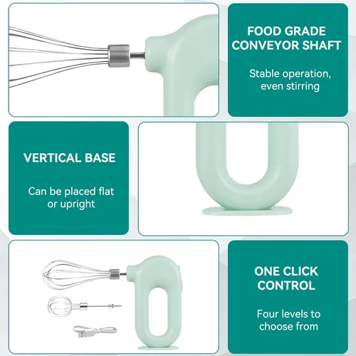 Vista 6 de 4 Speed Electric Hand Mixer, Mini 4 Speed Adjustable Cordless USB Rechargeable Electric Whisk Hand Mixer Portable Handheld Mixer 1500mAh Egg Beater