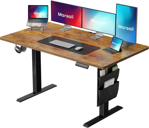 Vista 17 de Escritorios de pie Marsail de 55"x24" de altura ajustable para oficina en casa, escritorios eléctricos de pie con bolsa de almacenamiento