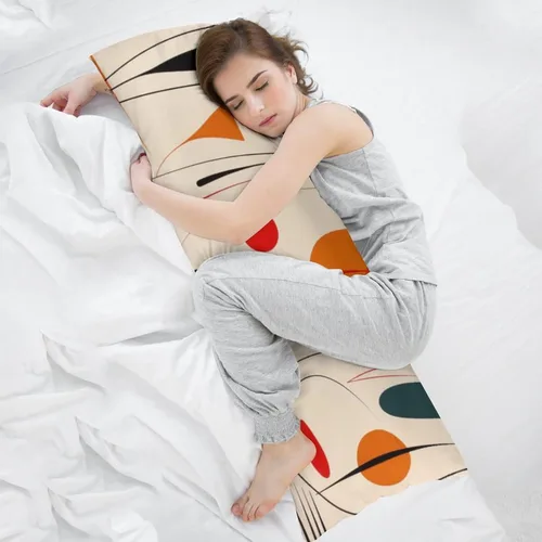 Vista 5 de Funda de almohada de cuerpo rojo con patrón abstracto moderno de mediados de siglo, 20 x 54 pulgadas, funda de almohada personalizada moderna