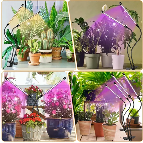 Vista 4 de luces LED de crecimiento (2 paquetes), luz de planta de espectro completo con 2 cabezas rojas, azules y blancas con abrazadera para plantas