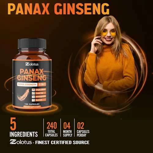 Vista 8 de Zolotus Panax Ginseng rojo coreano + ginkgo biloba, ashwagandha, remolacha, té verde - 120 cápsulas (paquete de 2)