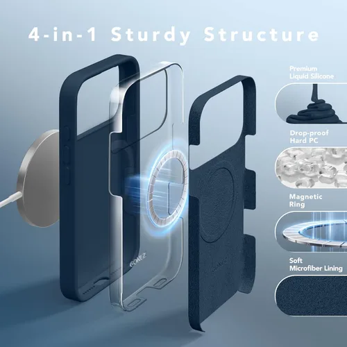 Vista 1854 de GONEZ Funda magnética para iPhone 14, compatible con Magsafe, con protector de pantalla + protector de cámara, forro de microfibra antiarañazos