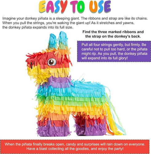 Vista 3 de The Award Box Decoraciones de fiesta de cumpleaños con temática de animales y piñata de burro de 16.5 pulgadas