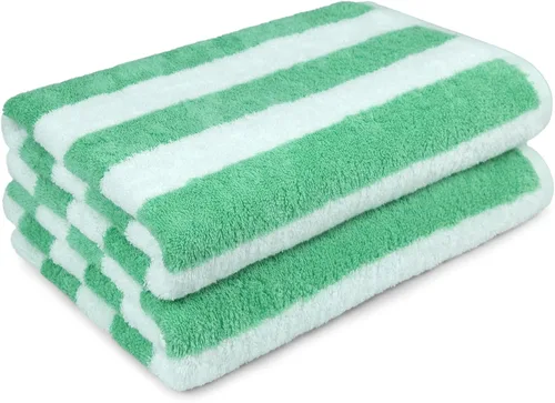 Vista 5 de Yaxa Basics - Paquete de 2 toallas grandes de 100% algodón terry con diseño cabana a rayas, suaves y absorbentes, de secado rápido, para piscina