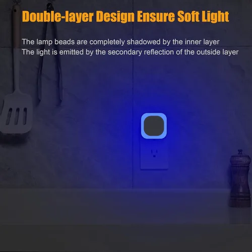 Vista 4 de YUNLEX Paquete de 2 luces nocturnas enchufables regulables, luz nocturna azul, sensor automático de atardecer a amanecer, luz nocturna LED, brillo