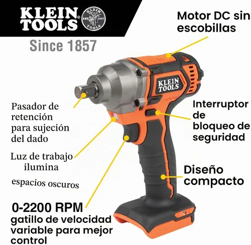 Vista 2 de KLEIN TOOLS BAT20CW Llave de impacto a batería de 1/2 pulgada con diseño compacto para un excelente control en espacios reducidos