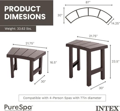 Vista 3 de Intex Juego de 4 bancos PureSpa, 2 medianos y 2 altos, accesorios compatibles con jacuzzi inflable para spas de 4 personas