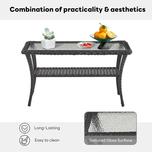 Vista 8 de Belord Mesa de centro al aire libre para patio, mesa de centro de ratán de 40 pulgadas con almacenamiento de 2 capas, mesa rectangular de mimbre