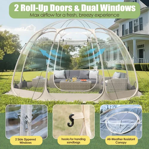 Vista 6 de Tienda de campaña de burbujas emergente para 8 a 14 personas con techo impermeable y ventanas de ventilación, refugios de campamento de 10 a 12