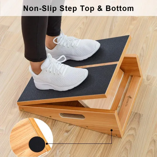 Vista 4 de StrongTek Tabla inclinada de madera extragrande, tabla inclinada ajustable y estirador de pantorrillas, tabla de estiramiento, mango lateral extra