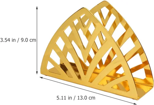 Vista 2 de Metal Napkin Holder Stand, Gold Triangular Tissue Dispenser for Restaurant and Home Table, Iron Art Hollow Design Napkin Storage Rack for Kitchen