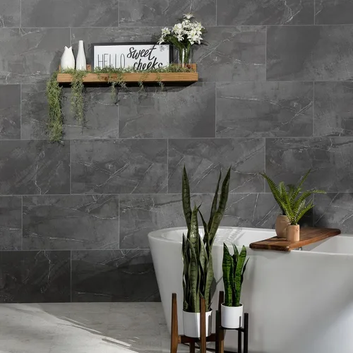 Vista 2 de Palisade Azulejos de Vinilo Entrelazados Impermeables para Pared/Salpicadero para Cocina o Baño en Pizarra Agrietada (Muestra de 4.5x11 pulgadas)