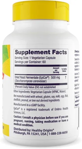 Vista 2 de Healthy Origins EpiCor 500 mg (Immune Support, sin OMG, sin gluten), 60 cápsulas vegetales