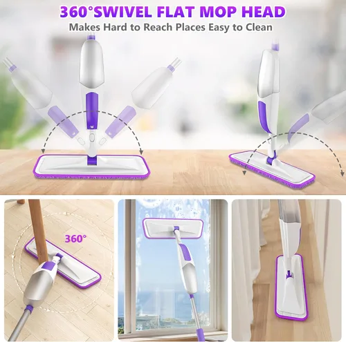 Vista 4 de Mopa de microfibra con aerosol SEVENMAX para limpieza de pisos secos y húmedos con rociador, 3 almohadillas lavables, compatible con Swiffer