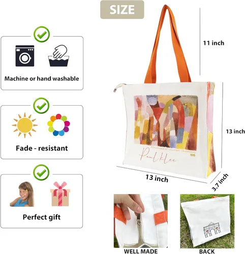 Vista 3 de Bolsa de lona para mujer con cremallera, bolsa de lona duradera y portátil reutilizable, bolsa de mano estética