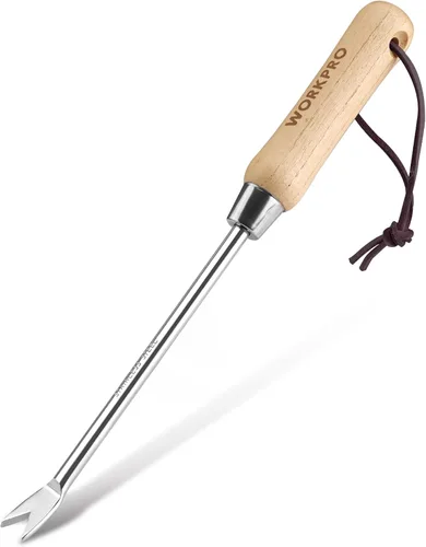 WORKPRO Herramienta extractor de malezas de diente de león con mango de madera, herramienta de eliminación de malezas de jardín de acero inoxidable