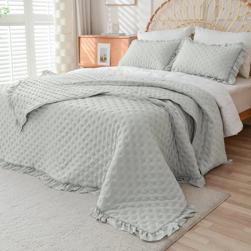 Vista 11 de Cmfshape Juego de cama de 2 piezas de edredón ultrasónico con bordes con volantes para una elegante decoración de dormitorio adecuado para todas