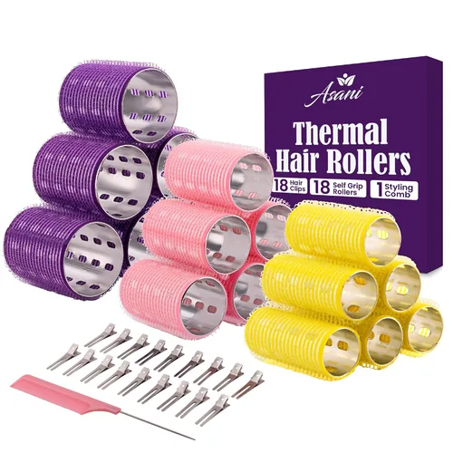 Rodillos térmicos para cabello - 37 rodillos de autoagarre con 18 pinzas y peine de peinado - Rodillos de cabello térmicos de aluminio para volumen