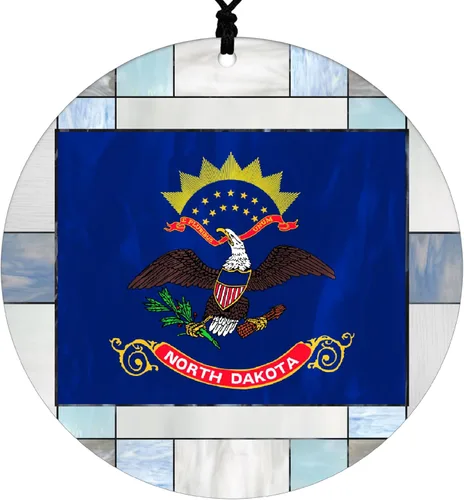 Vista 46 de New Hampshire Christmas Ornament - Faux Stained Glass Design Effect Featuring State Flag - 2026 Hanging Acrylic Disc Decoration for Tree - Unique