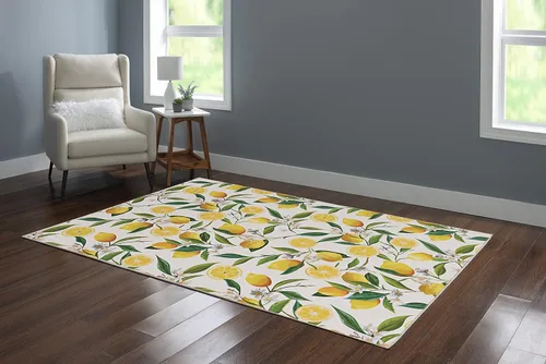 Vista 10 de Linon The Anywhere - Alfombra lavable Wesley marfil/amarillo, 5 x 7 pies Wesley Marfil y Amarillo