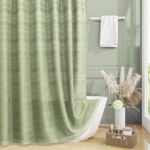 Vista 9 de Cortina de Ducha Pequeña para Cabina Estilo Boho Granja con Borla, Conjunto de Cortina de Ducha de Baño de Lino Bohemio Francés Rústico Elegante