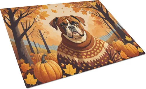Vista 67 de Caroline's Treasures DAC1024LCB Boston Terrier - Tabla de cortar de vidrio de otoño grande decorativa de vidrio templado para cocina, tabla