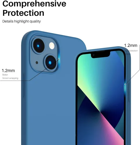 Vista 4 de ORNARTO - Funda compatible con iPhone 13 Mini, goma de gel suave de 3 capas de silicona líquida delgada con microfibra, 13,7 cm, azul