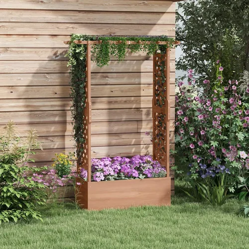 Vista 2 de Outsunny - Macetero de jardín elevado con enrejado arqueado para plantas trepadoras de enredadera, flores colgantes, macetero de madera