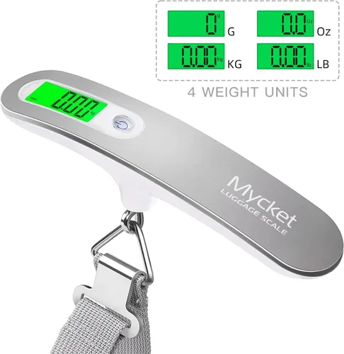 Vista 3 de Mycket Báscula de equipaje digital portátil, báscula electrónica para maleta, báscula para colgar, báscula de pesaje de equipaje, 110 libras