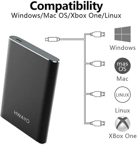 Vista 2 de Disco duro externo portátil de 120 GB, USB3.1 Gen 1 Tipo C Ultra Slim de 2.5 pulgadas, almacenamiento HDD compatible con PC, computadora