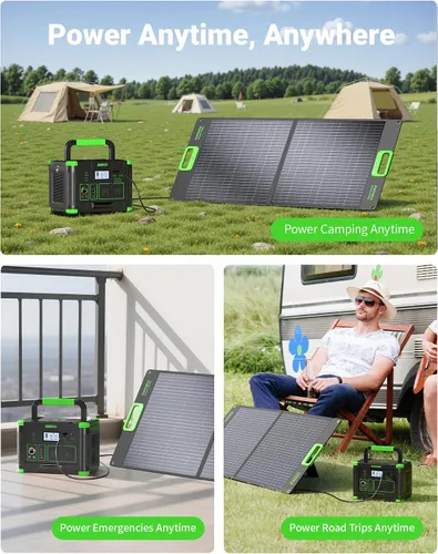 Vista 7 de Estación de energía portátil 500W con el panel solar 100W, generador solar Negro y Verde
