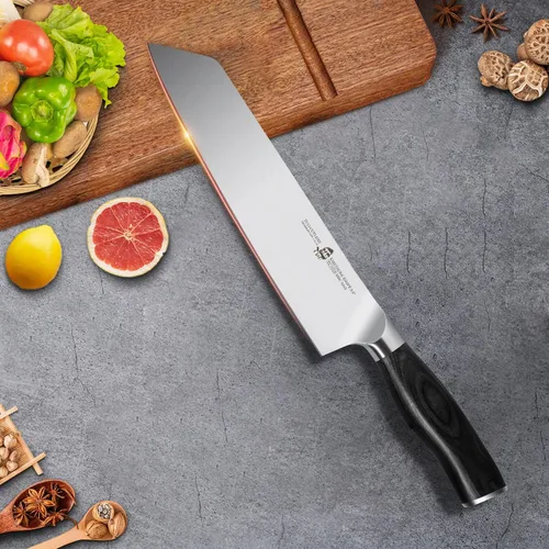 Vista 4 de TUO Kirisuke Cuchillo de cocina de 8.5 pulgadas, cuchillo de cocina ultra afilado, acero inoxidable alemán de alto carbono, mango ergonómico