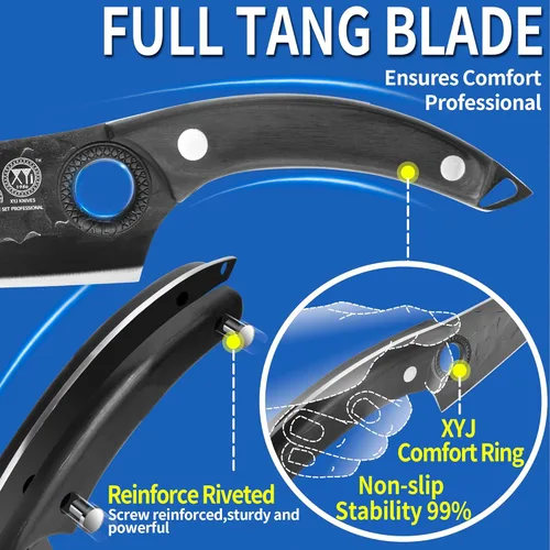 Vista 4 de XYJ Juego de cuchillos de cocina profesional con cuchillas forjadas de acero de alto carbono, cuchillo de chef, cuchilla, cuchillo de tallar