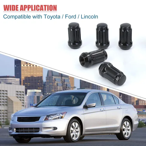 Vista 6 de Tuercas de llanta negras M12x1.5 de 1.5 pulgadas + herramienta, tuercas de rueda de 0.472 x 0.059 in compatibles con Toyota Tacoma 4Runner FJ