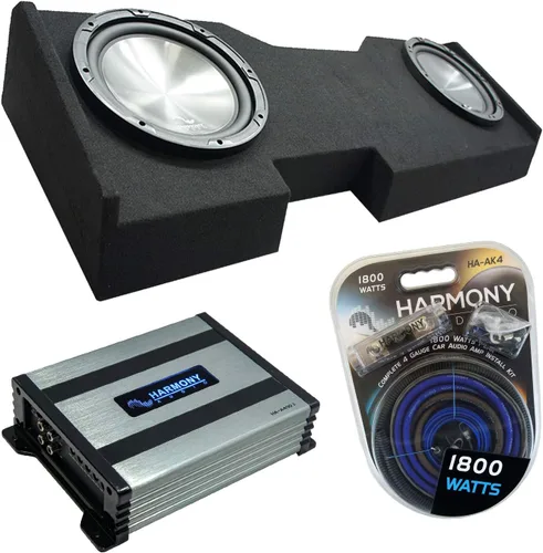 Harmony Audio Compatible con GMC Sierra Crew Cab Bundle 2014-2018 HA-R104 Dual 10" Sub Box HA-A400.1 Amp