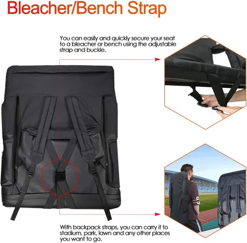 Vista 6 de Blufree Asiento de estadio con calefacción extra ancho, silla plegable portátil, 6 posiciones reclinables, soporte de respaldo y brazo, cojín grueso