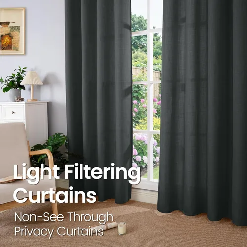 Vista 2 de BGment Cortinas de 45 pulgadas de largo, juego de 2 paneles para dormitorio, con ojales, aspecto de lino grueso, arpillera texturizada, filtrado